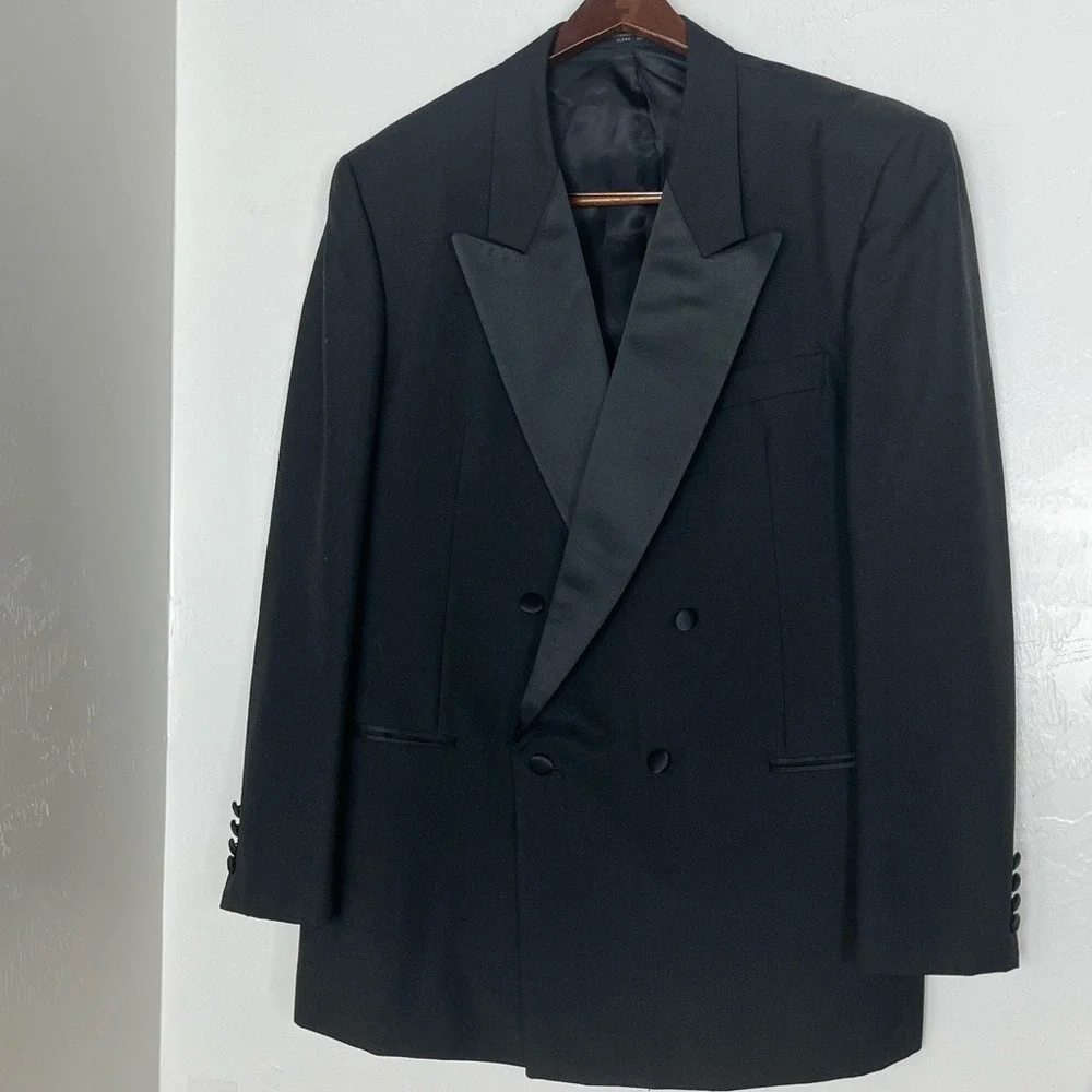 Dario Ferrozzi Tuxedo Jacket Mens 44R Black Excellent Double Breasted Peak Lapel